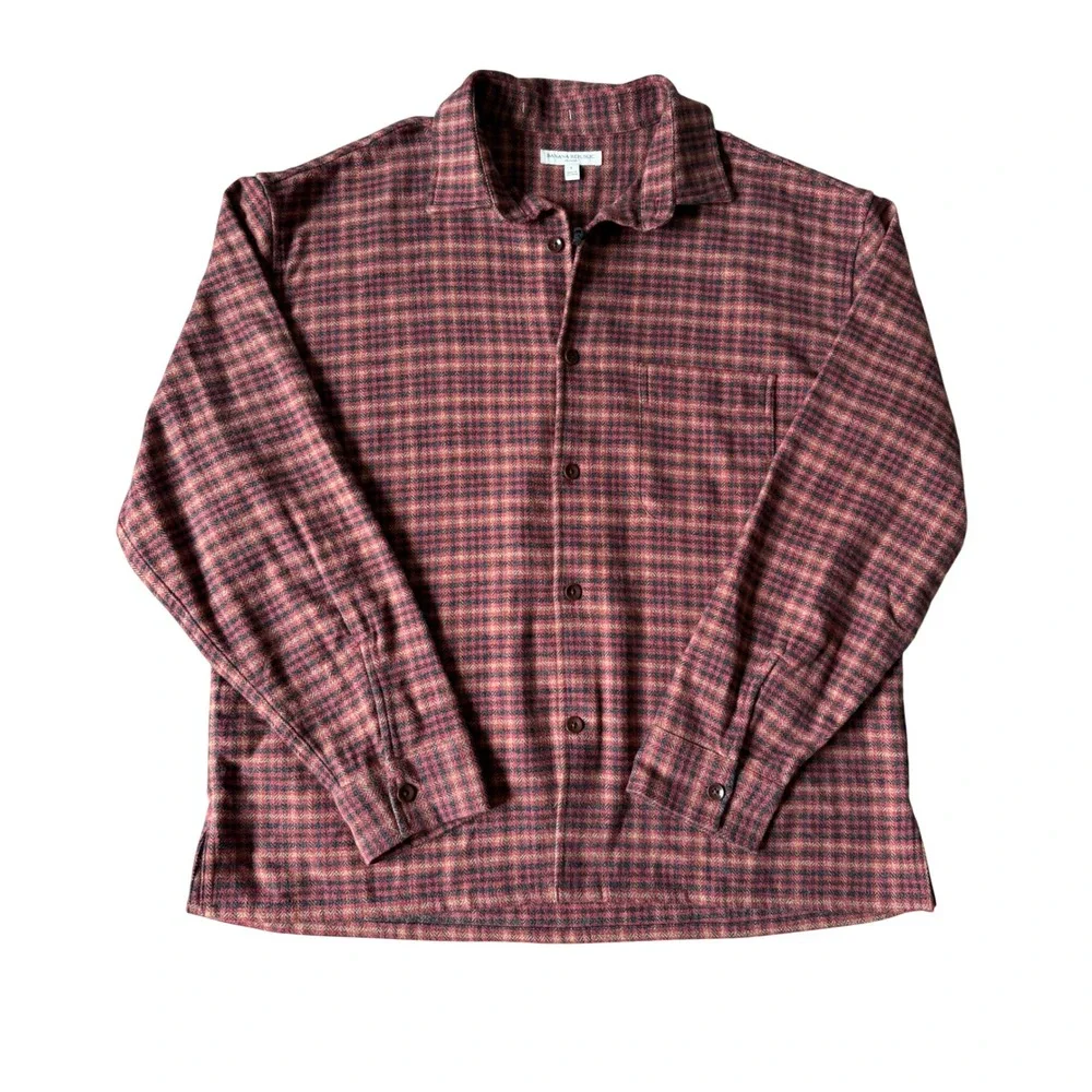Banana Republic Mens Shirt Overshirt NEW RELAXED FIT FLANNEL Plaid Red Large